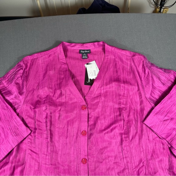 NWT Maggie Barnes Women Pink Purple Linen Blend Button Up Blouse Top Shirt Sz 5X - Picture 2 of 11